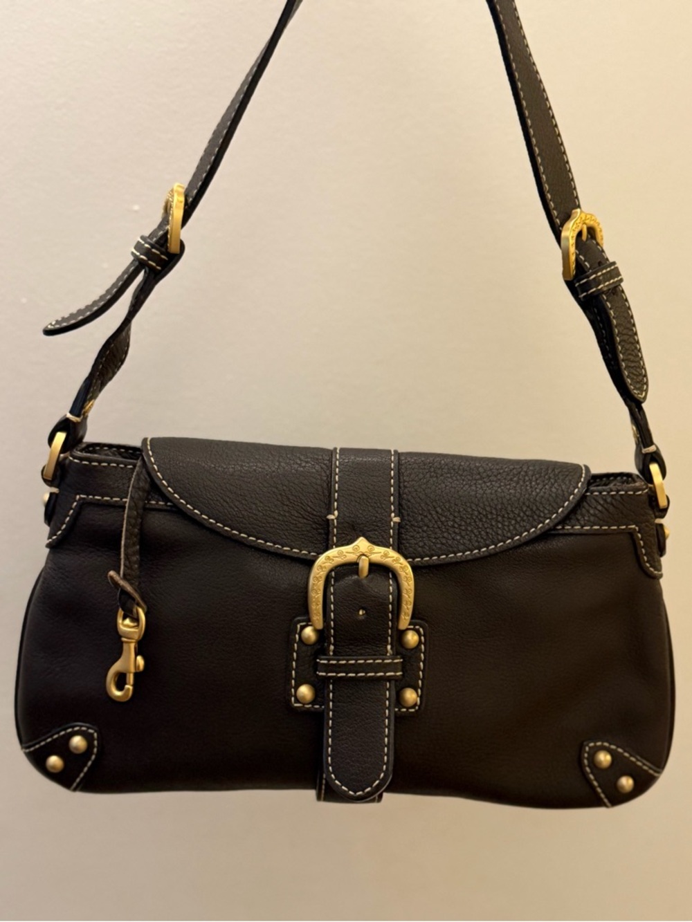 Dooney & Bourke Marchesa Brown Leather Shoulder Bag W/ Gold Buckle Hardware Y2K